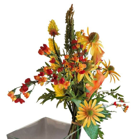 Artificial Flower Bouquet With Orange Calla Lilies, Yellow Cone Flowers Wild Mi - Picture 8 of 16